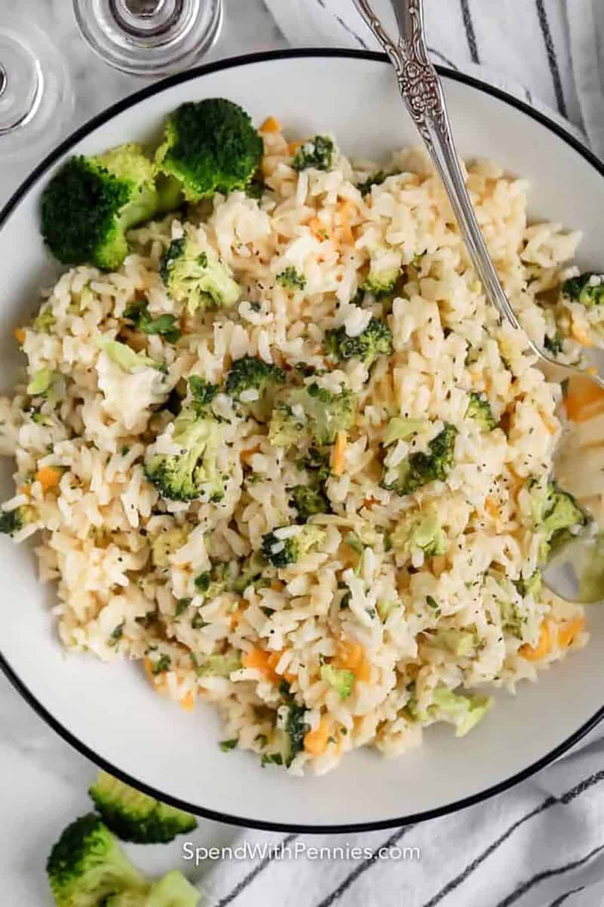 plated cheesy Broccoli Rice