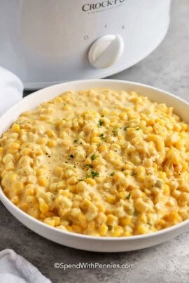 Crock Pot Creamed Corn in a bowl.