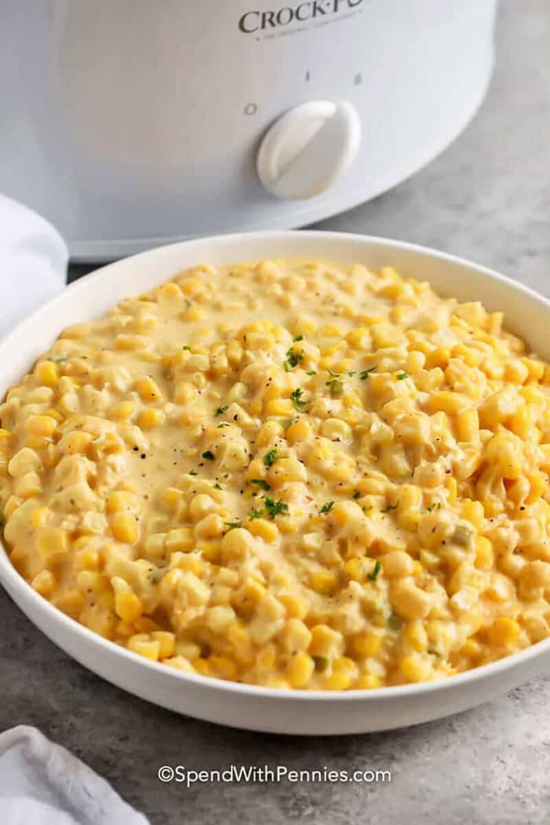 Crock Pot Creamed Corn in a bowl.