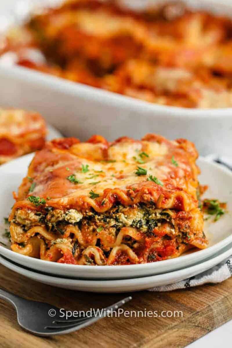 slice of Spinach Lasagna on a plate.
