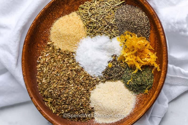 Make Greek seasoning at home with a simple blend of oregano, rosemary, basil, dill, thyme, garlic, and onion. Fresh lemon zest is optional, but it adds a bright flavor that pairs especially well with chicken, fish, and roasted potatoes. This seasoning takes just minutes to prepare and makes everyday dinners easier to season. Keep a batch in your pantry for Mediterranean-inspired meals. Save this easy seasoning recipe for later. #spendwithpennies greek seasoning ingredients.