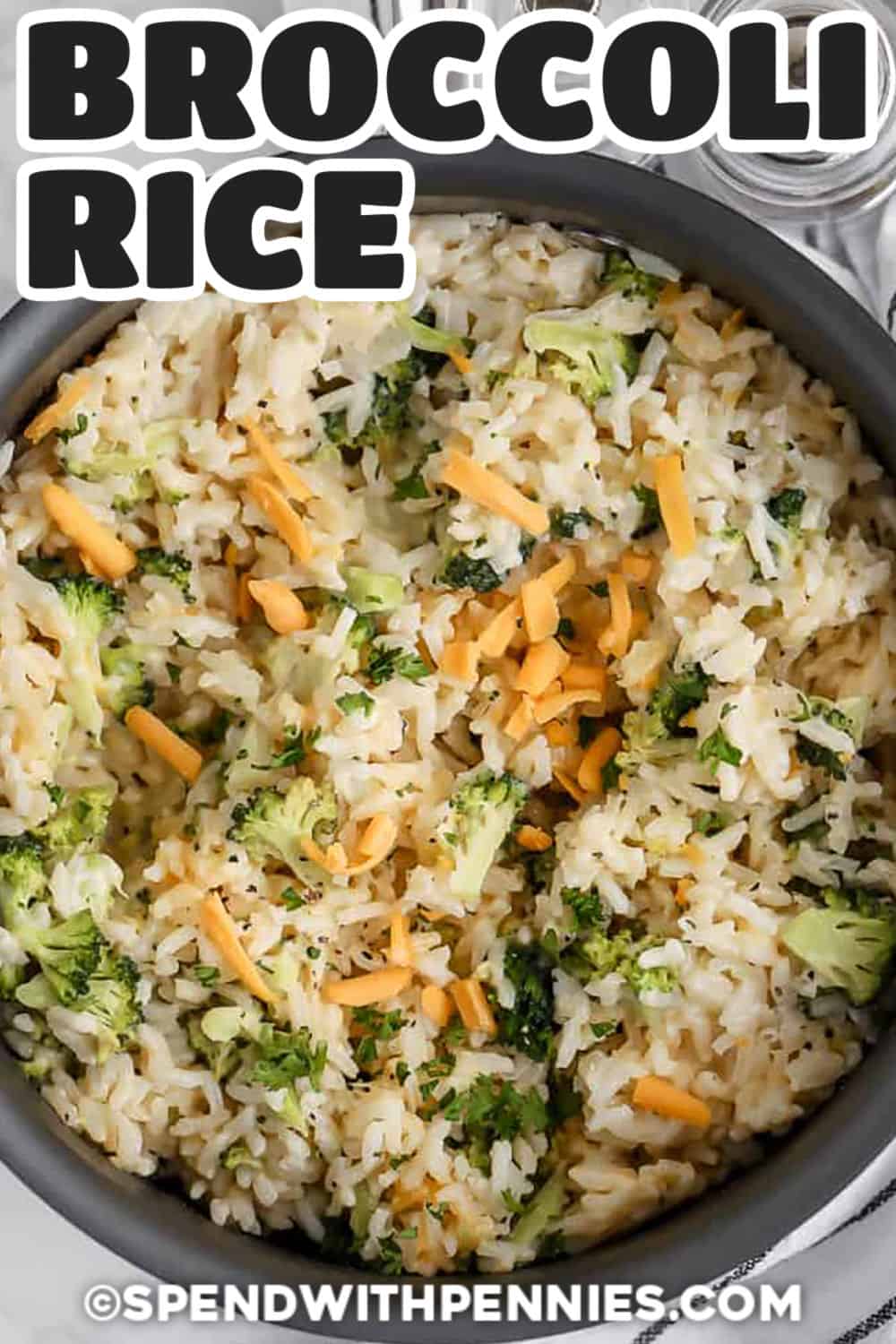 pot of Broccoli Rice with a title