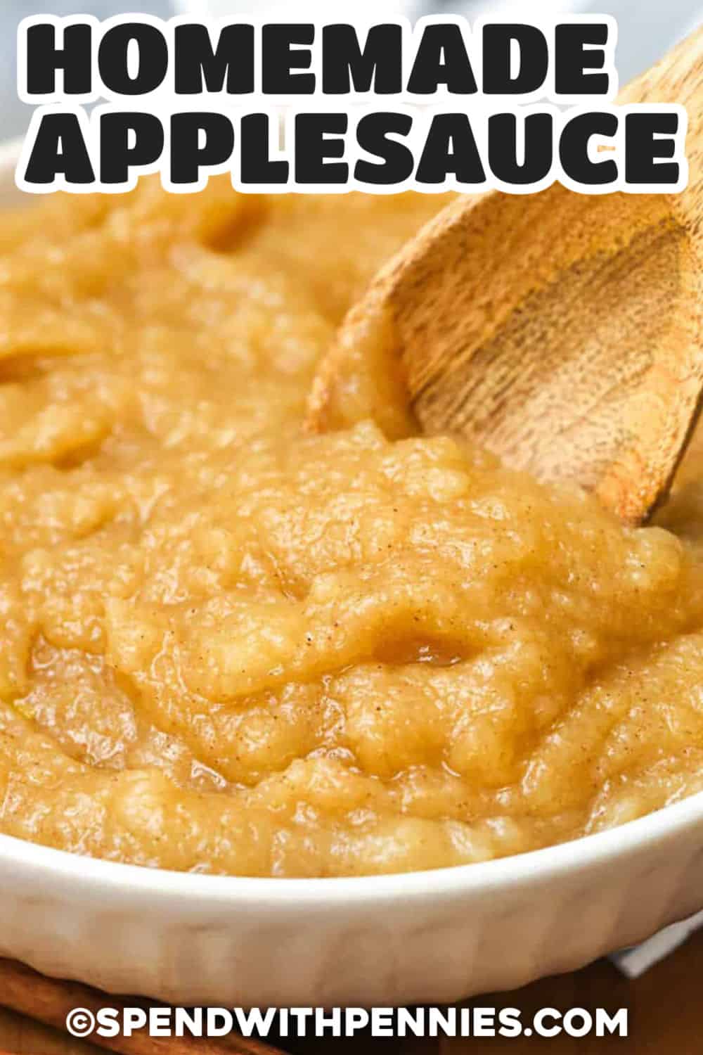 Homemade Applesauce Recipe in the bowl with a title