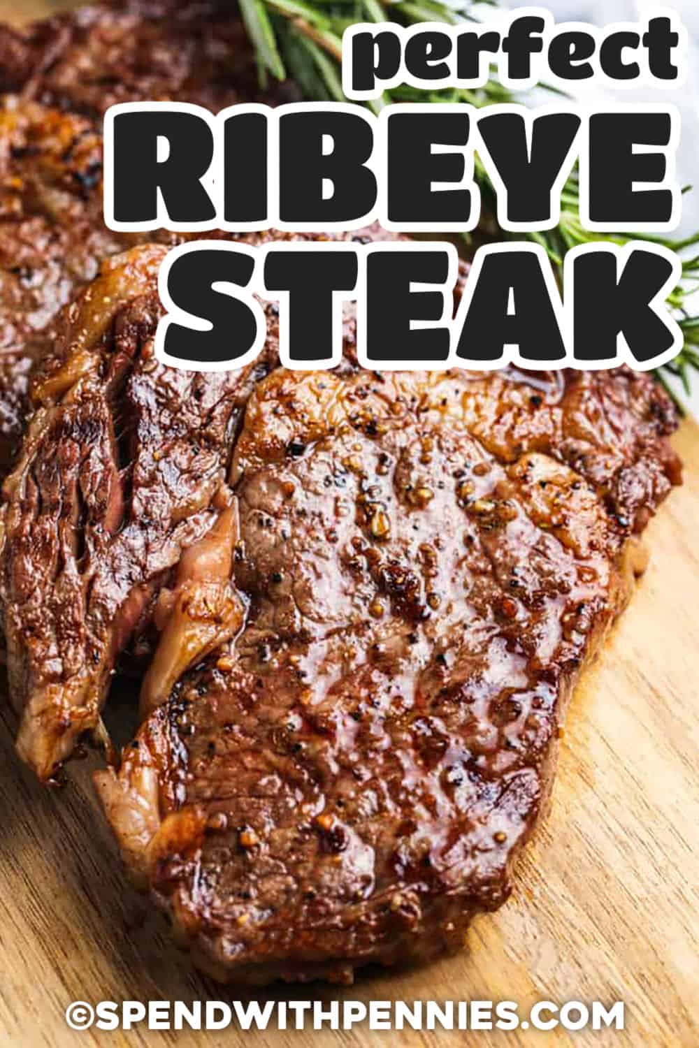 juicy Perfect Ribeye Steak with a title