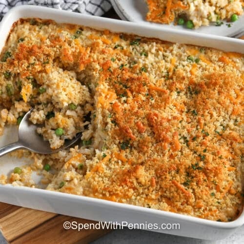 casserole dish of Tuna Rice Casserole.