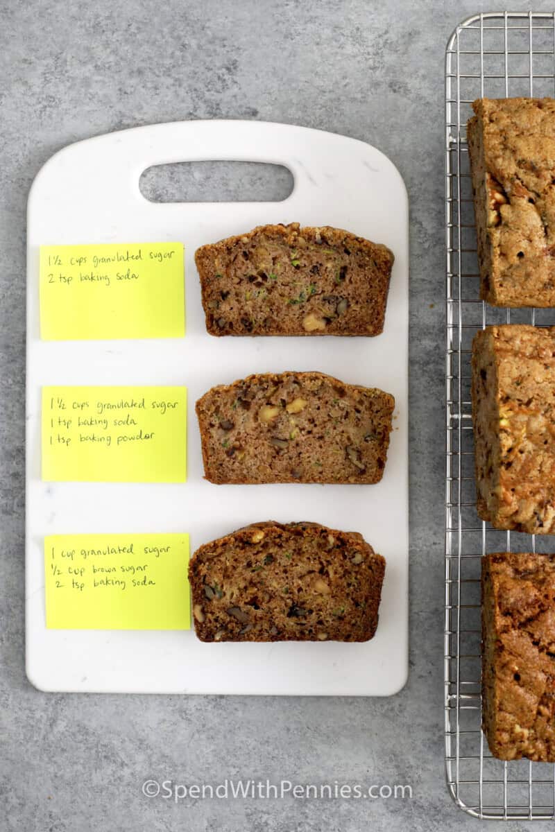 three slices of zucchini bread.