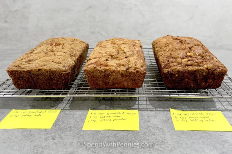 a side view of the loaves of zucchini bread to see the rise.