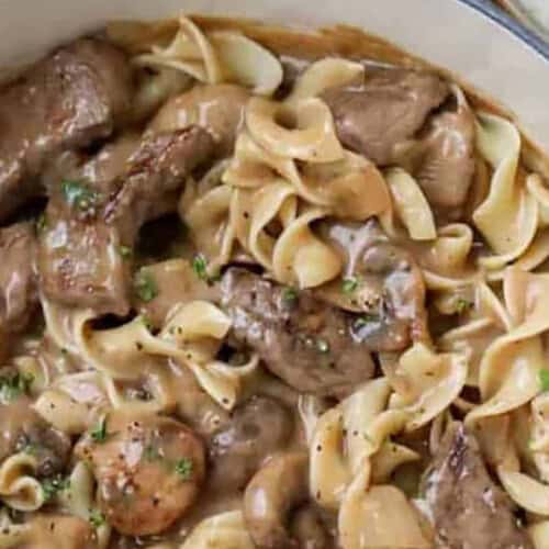 beef stroganoff in a dutch oven