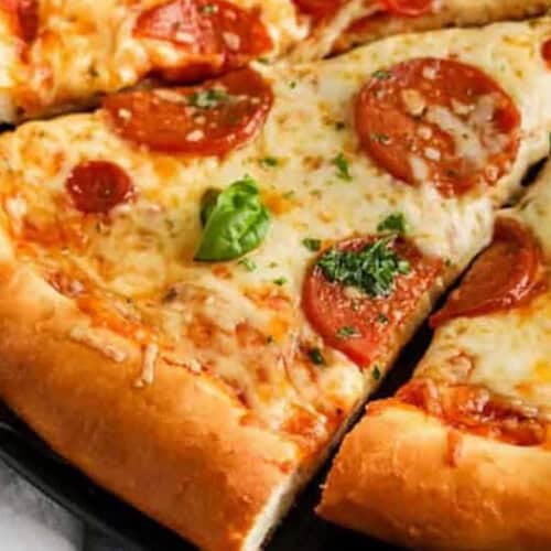 close up of pizza with Homemade Pizza Dough