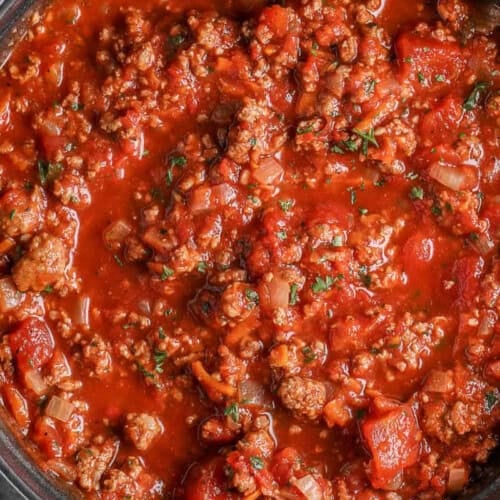 close up of Homemade Spaghetti Sauce in a pot.