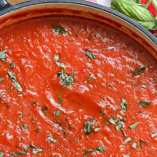 close up of Marinara Sauce in the pot.