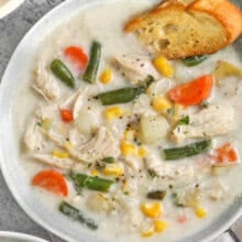 close up of a bowl of Slow Cooker Chicken Stew.