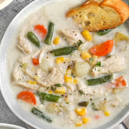 close up of a bowl of Slow Cooker Chicken Stew.
