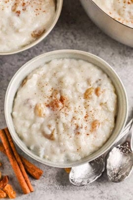 bowls of Homemade Rice Pudding.