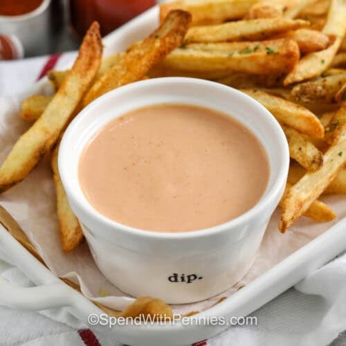 Fry Sauce on a plate with cooked fries.