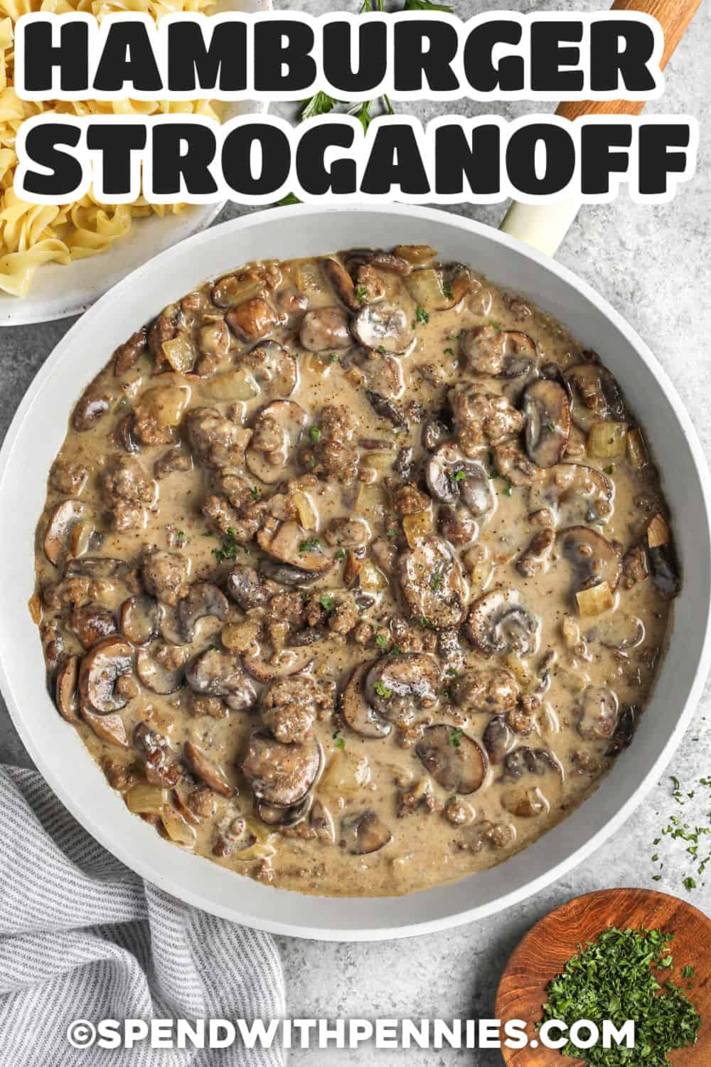 Ground Beef Stroganoff in the pan.
