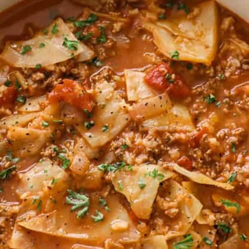 close up of Cabbage Roll Soup.