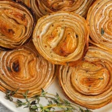 Roasted Onions on a plate close up.