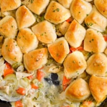 chicken biscuits in a skillet.