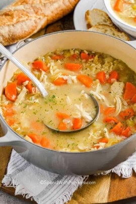 pot full of Chicken and Rice Soup.