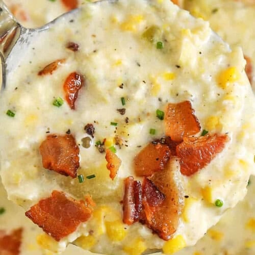 close up of Corn Chowder Recipe.