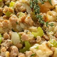 close up of Sausage Stuffing.